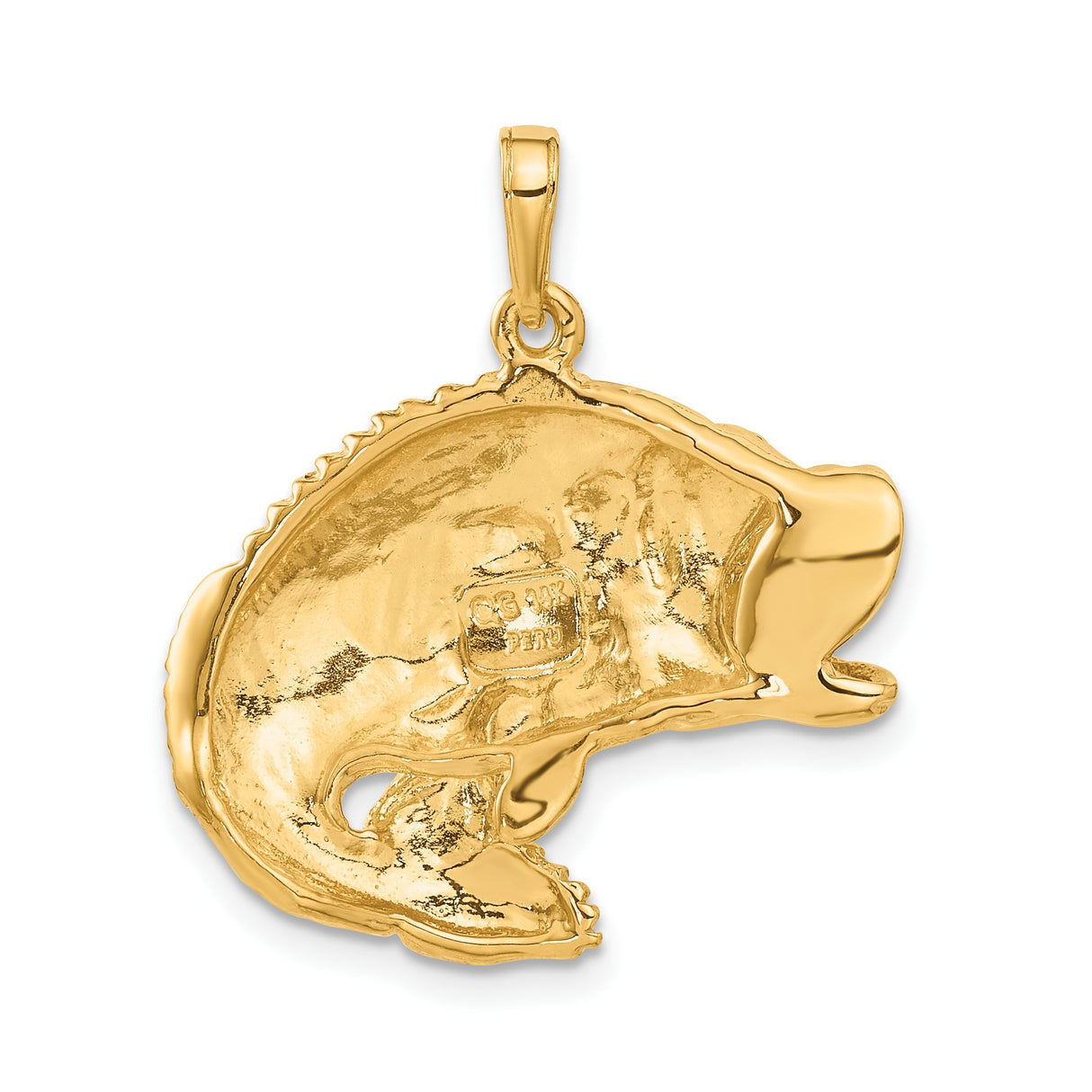 14k Yellow Gold Largemouth Bass Pendant, Detailed Fish Charm, Outdoor Wildlife Jewelry