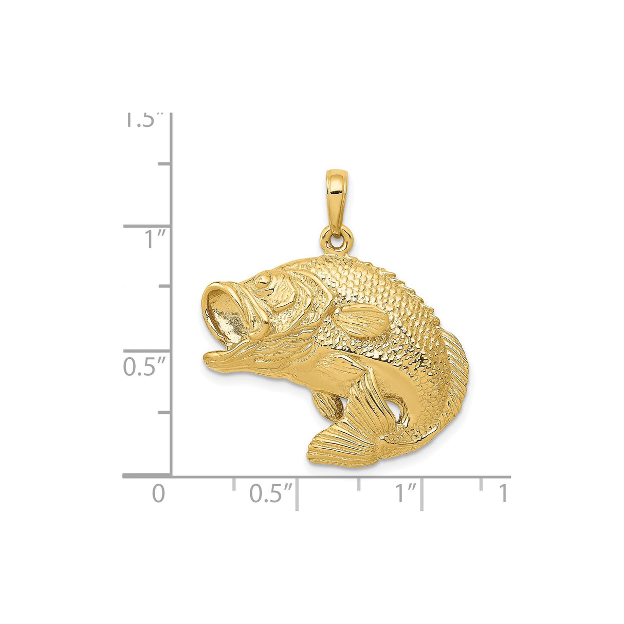 14k Yellow Gold Largemouth Bass Pendant, Detailed Fish Charm, Outdoor Wildlife Jewelry