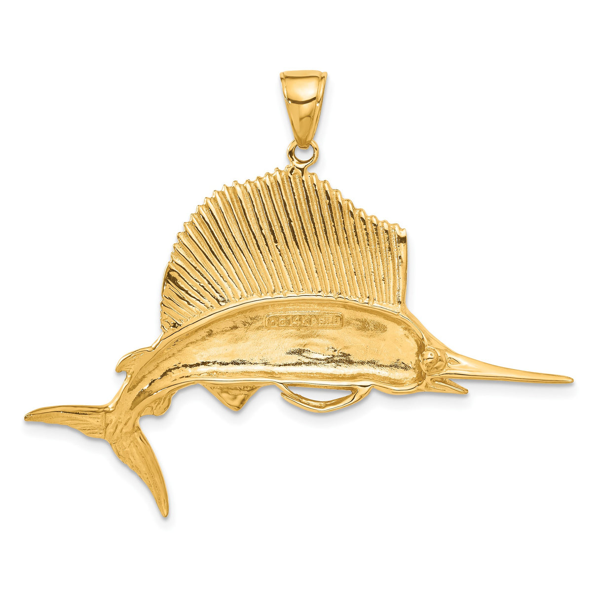 14k Yellow Gold Sailfish Pendant, Nautical Marine Theme for Men or Unisex