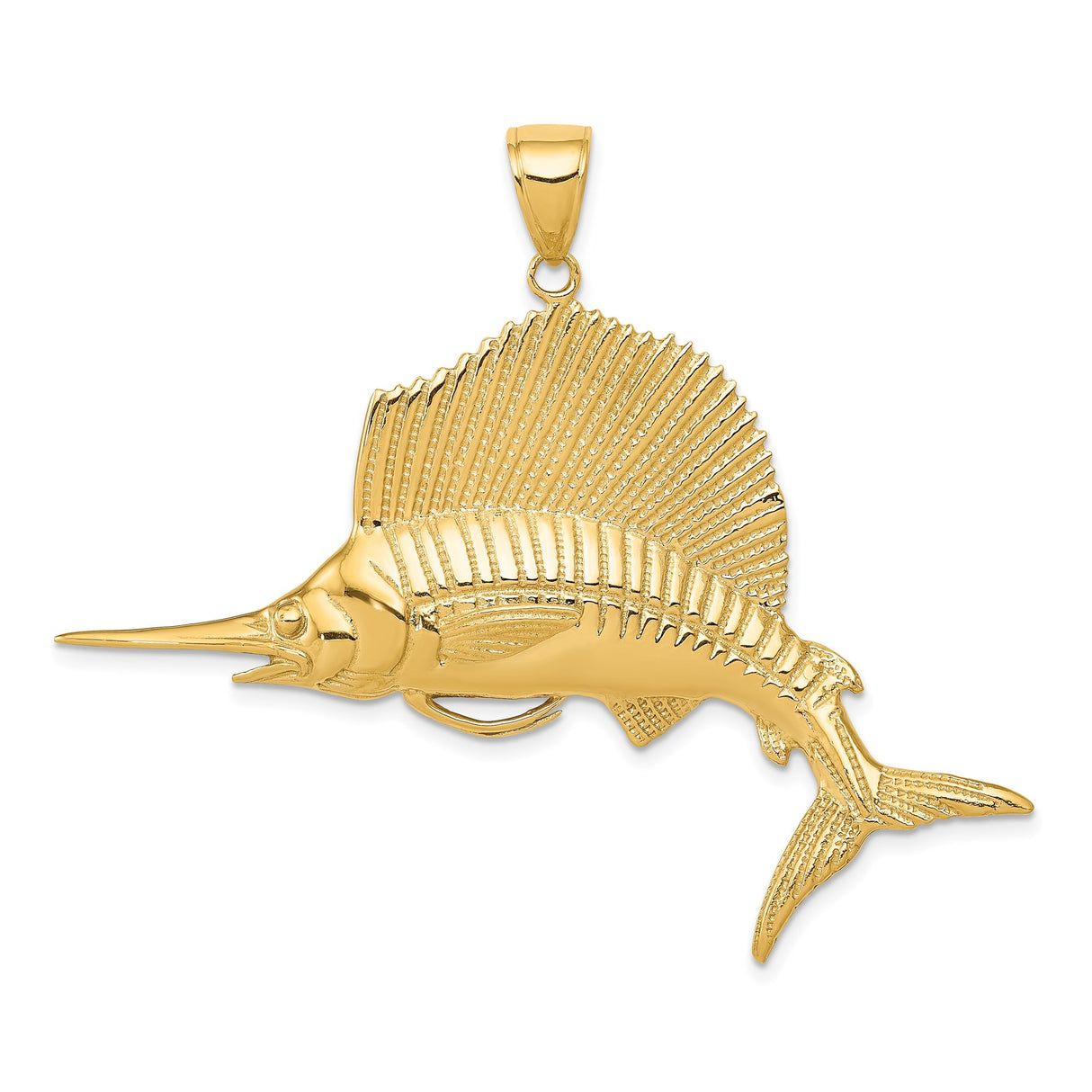 14k Yellow Gold Sailfish Pendant, Nautical Marine Theme for Men or Unisex