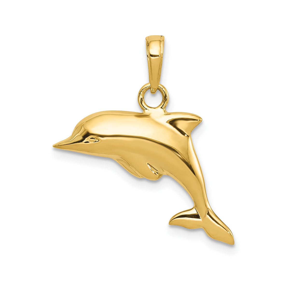 14k Yellow Gold Dolphin Pendant, Sleek Jumping Charm with Ocean Theme, Unisex Coastal Jewelry