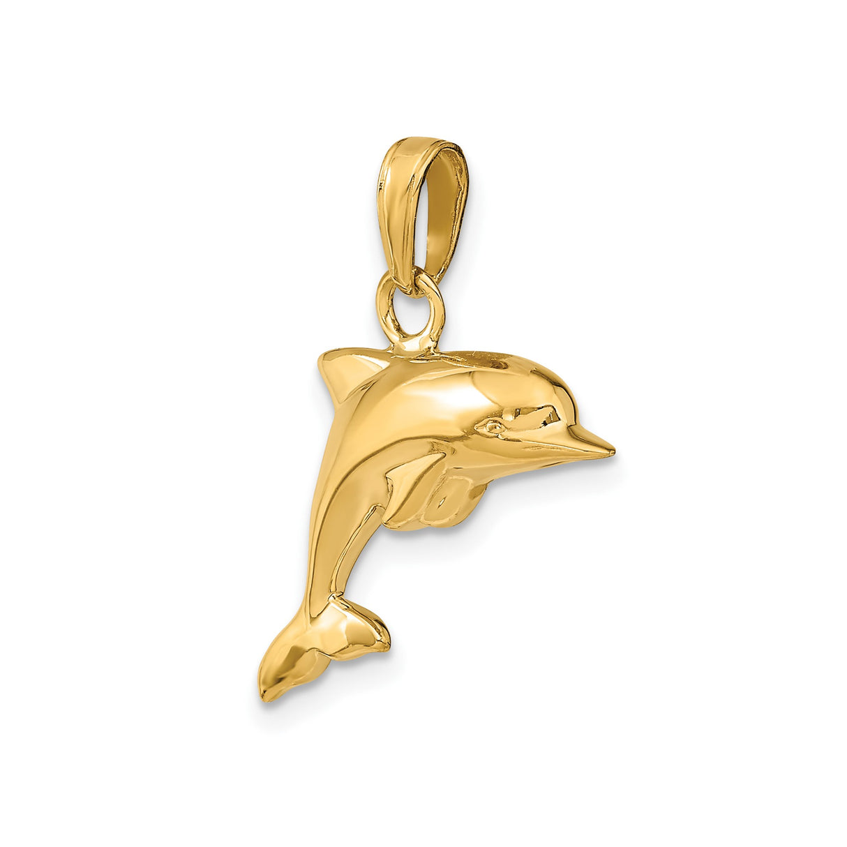14k Yellow Gold Dolphin Pendant, Sleek Jumping Charm with Ocean Theme, Unisex Coastal Jewelry