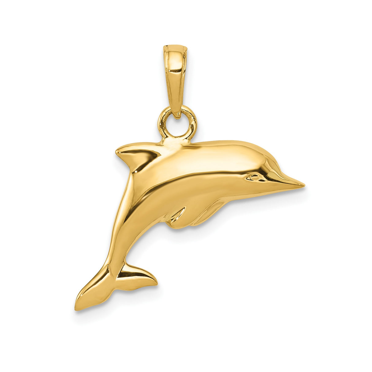 14k Yellow Gold Dolphin Pendant, Sleek Jumping Charm with Ocean Theme, Unisex Coastal Jewelry