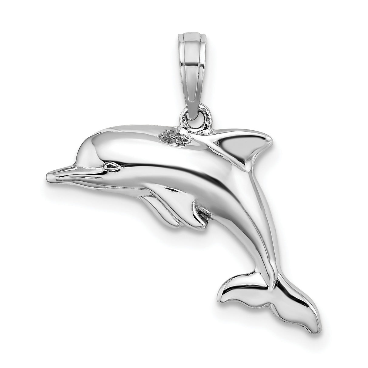 14k White Gold Dolphin Pendant, Polished Ocean Animal Charm, Marine Life Jewelry for Women