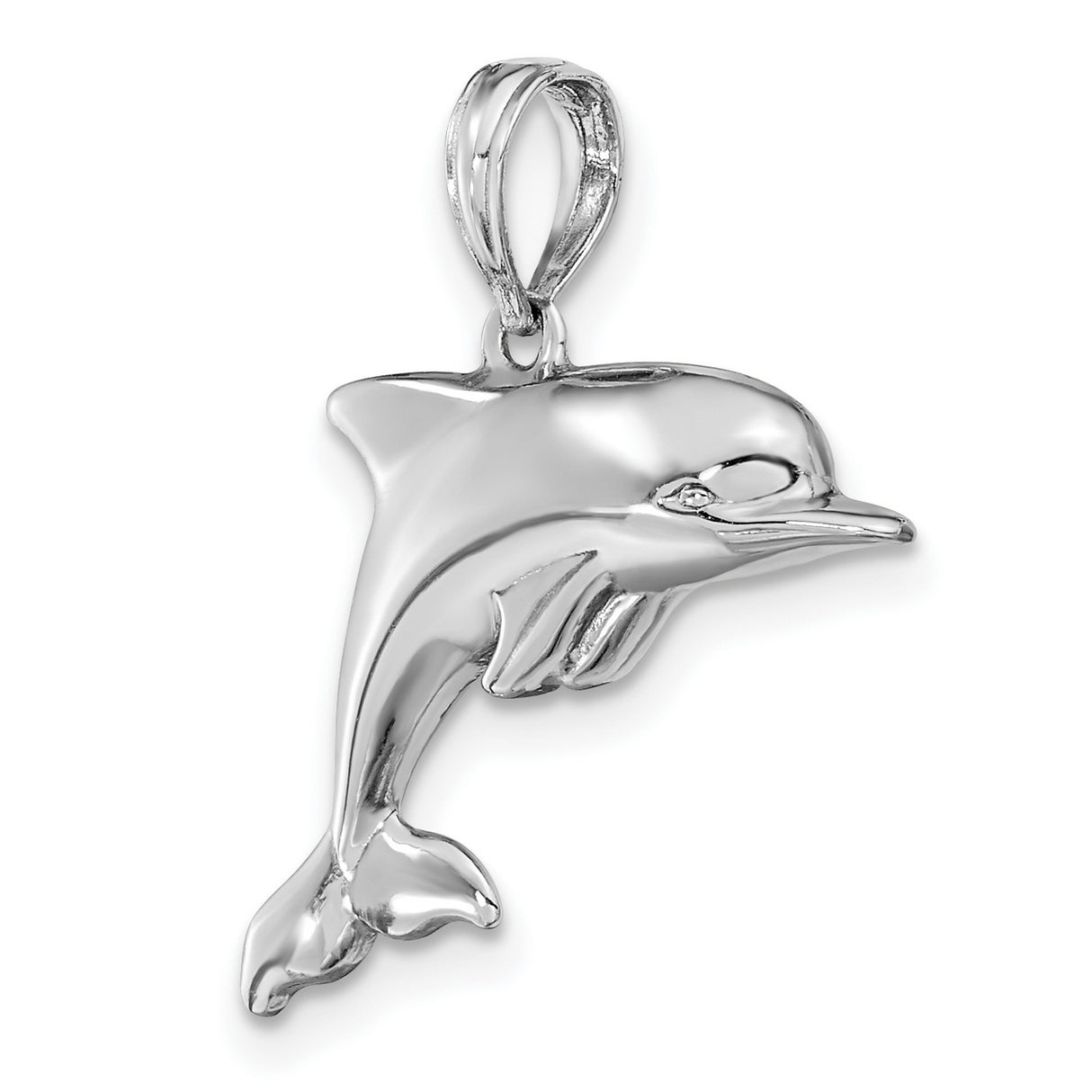 14k White Gold Dolphin Pendant, Polished Ocean Animal Charm, Marine Life Jewelry for Women