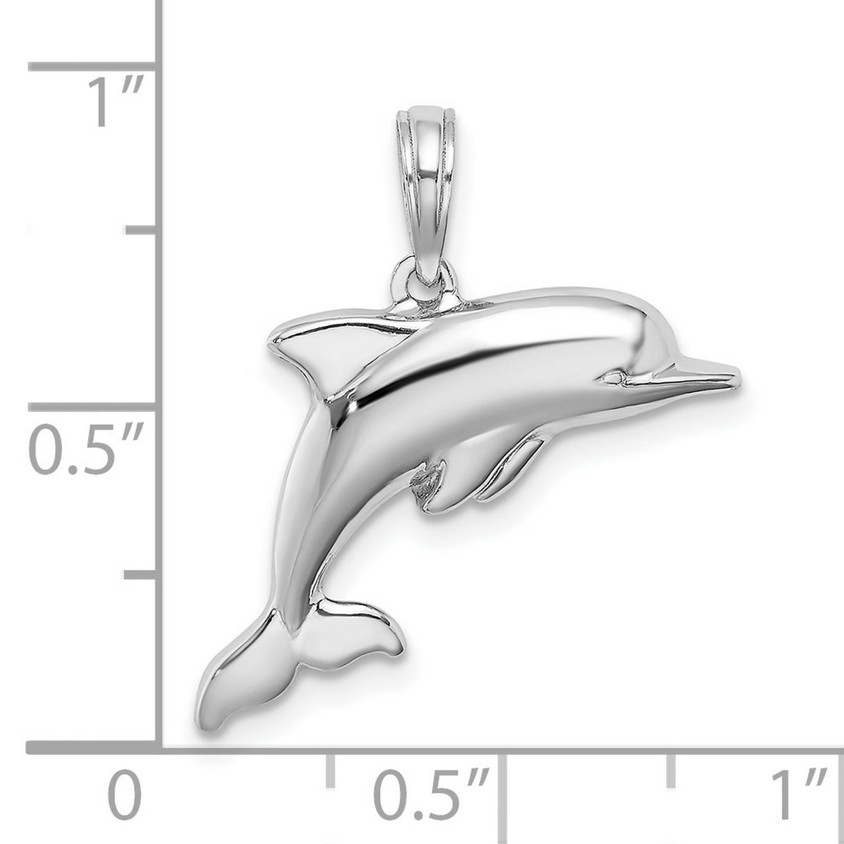 14k White Gold Dolphin Pendant, Polished Ocean Animal Charm, Marine Life Jewelry for Women