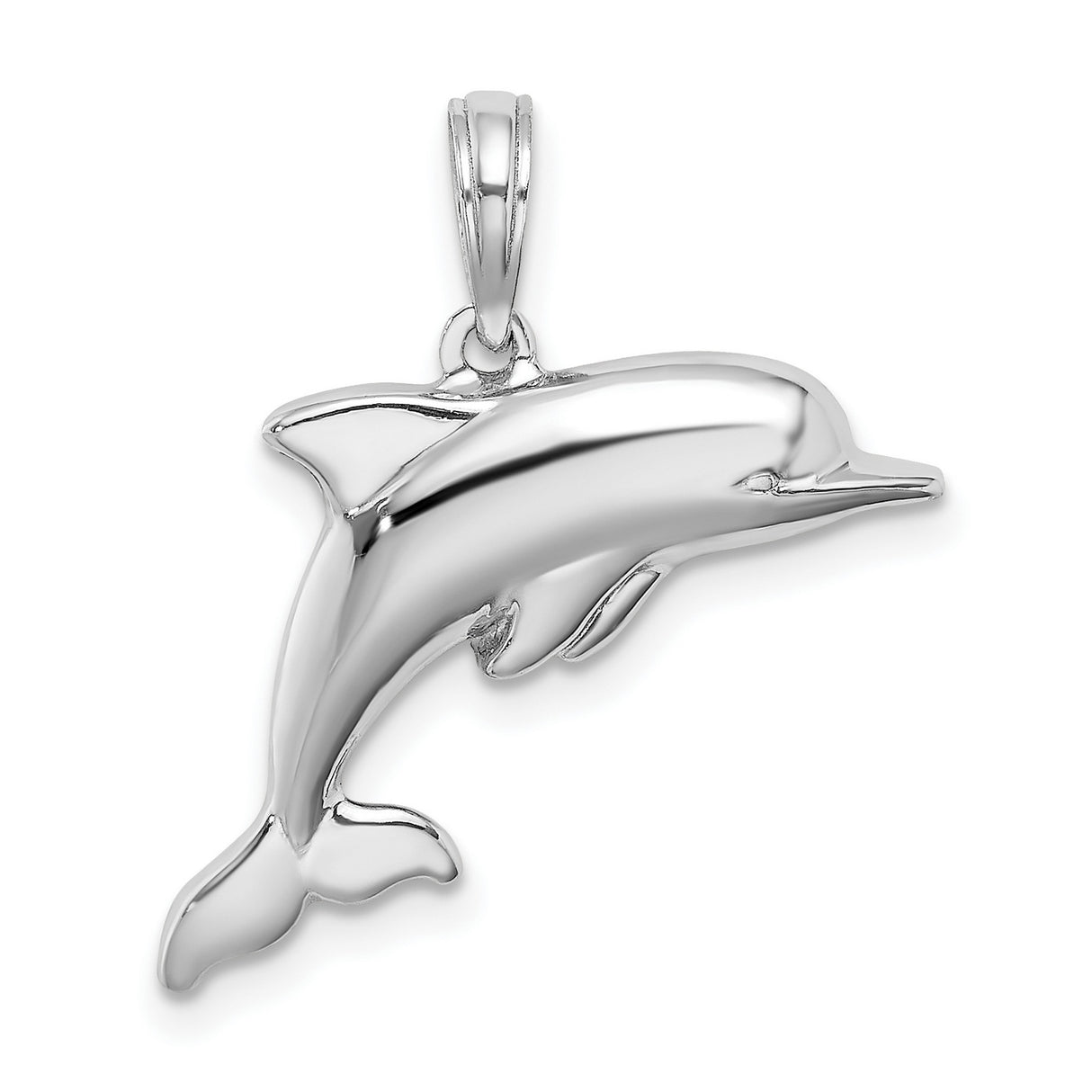 14k White Gold Dolphin Pendant, Polished Ocean Animal Charm, Marine Life Jewelry for Women