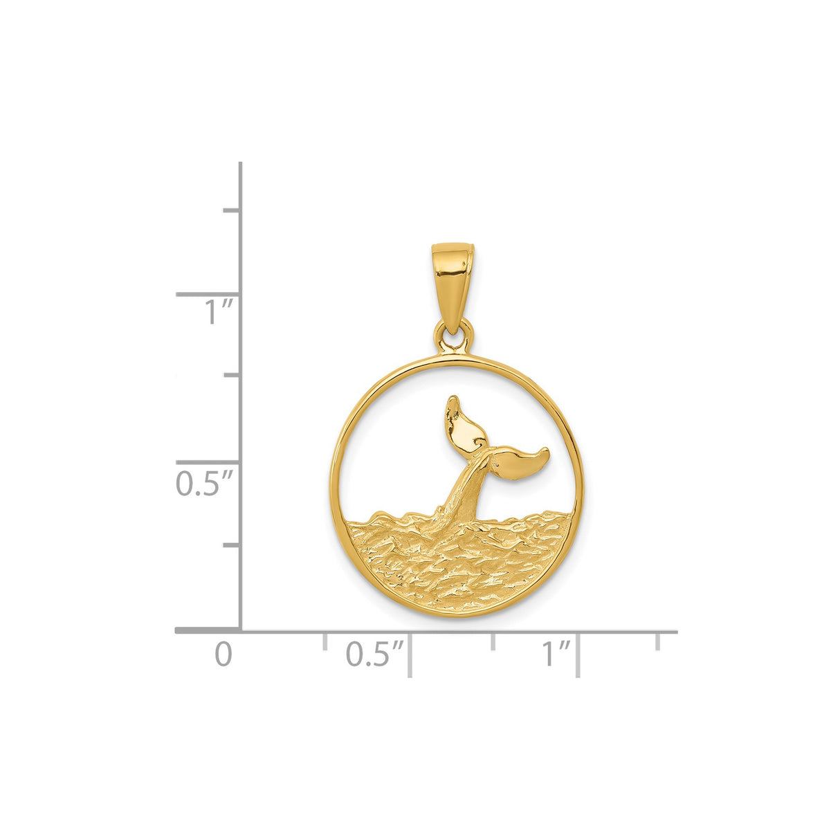 14k Yellow Gold Whale Tail Pendant with Ocean Wave Design, Nautical Sea Life Theme