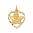 14k Yellow Gold Heart Angel Pendant with Praying Cherub and Wings Charm