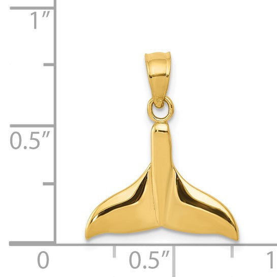 14k Yellow Gold Whale Tail Pendant, Polished Ocean Symbol, Nautical Sea Life Design