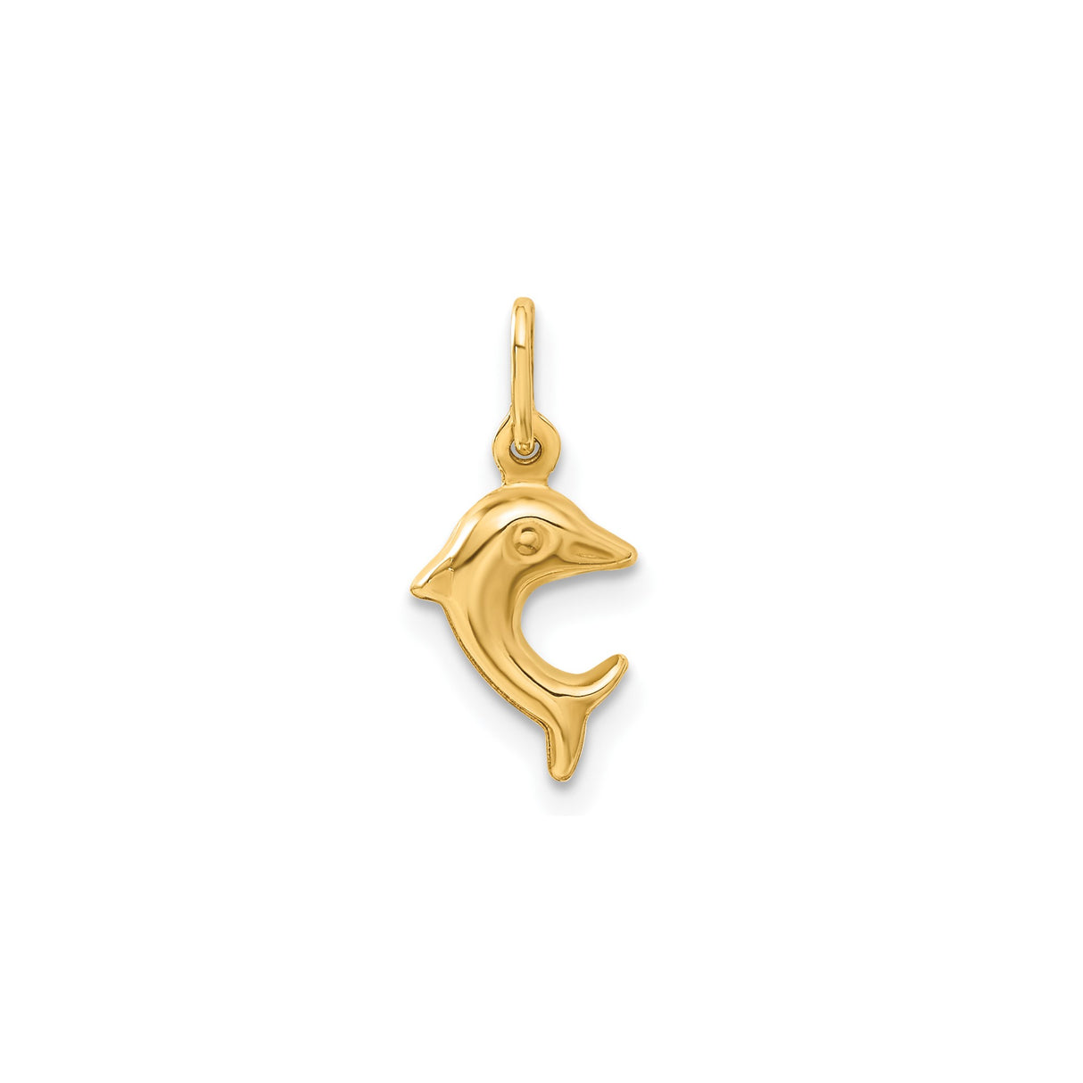 14k Yellow Gold Dolphin Pendant Charm, Smooth Finish Ocean Theme Jewelry for Women or Unisex Wear