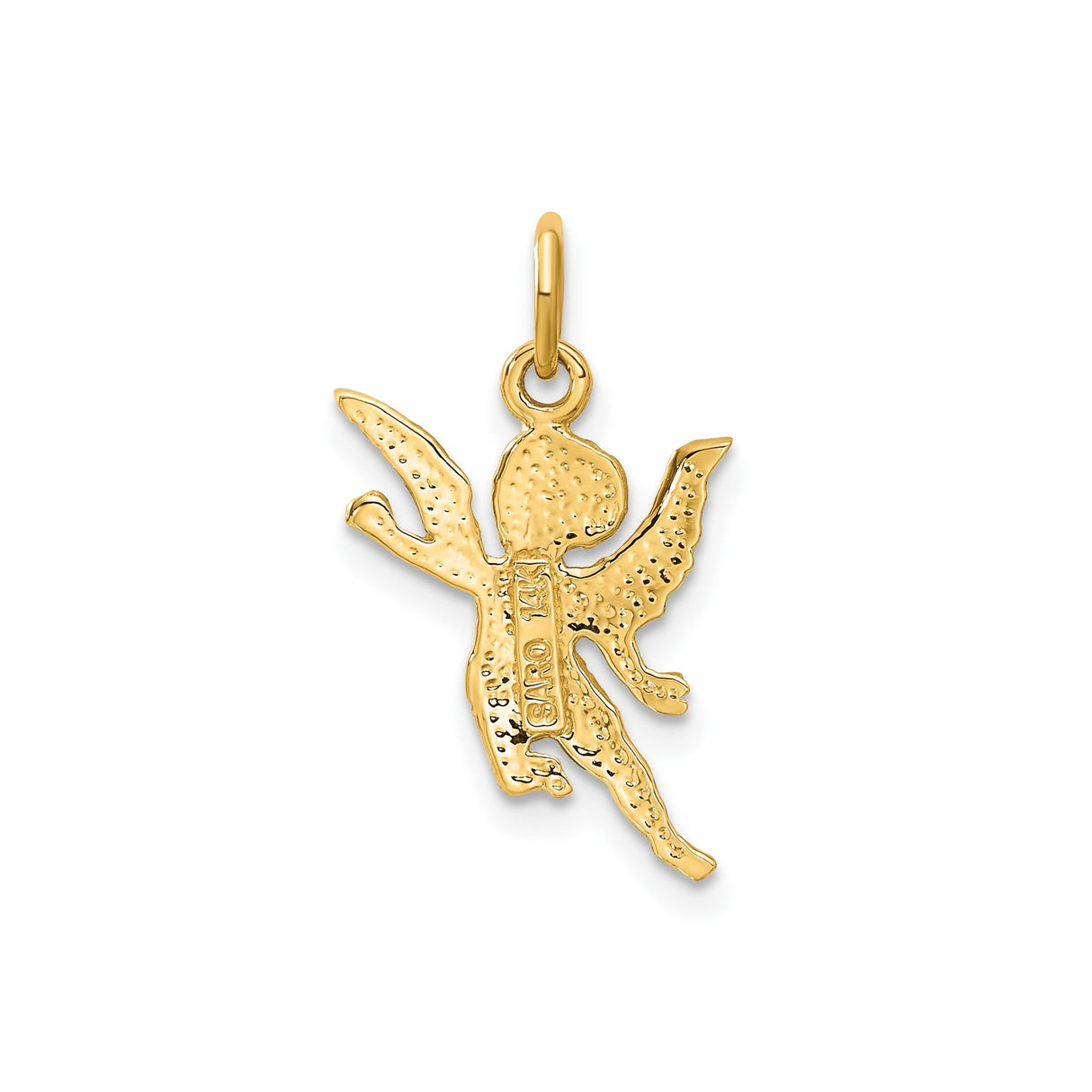 14k Yellow Gold Cherub Angel Pendant with Detailed Wings and Textured Design
