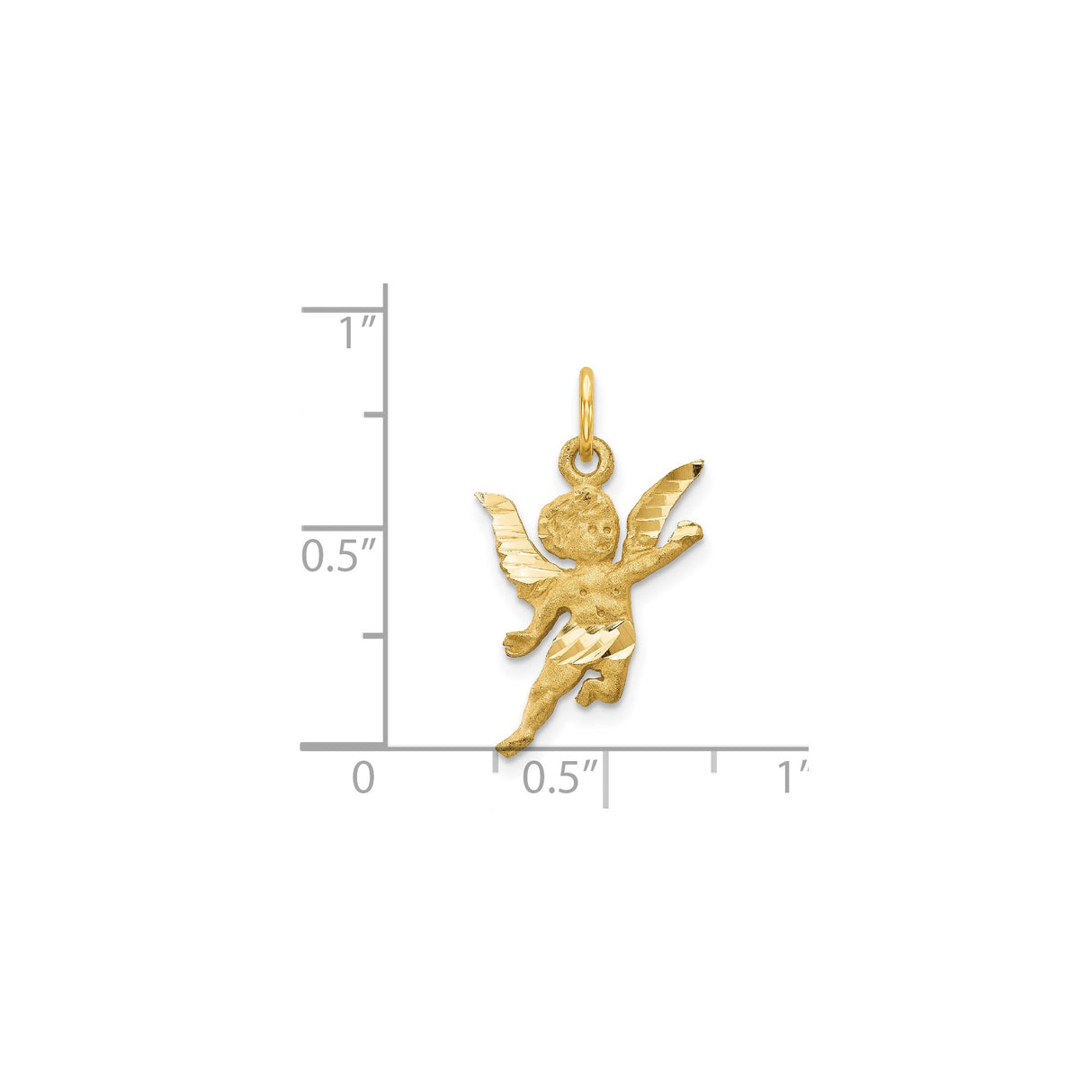14k Yellow Gold Cherub Angel Pendant with Detailed Wings and Textured Design