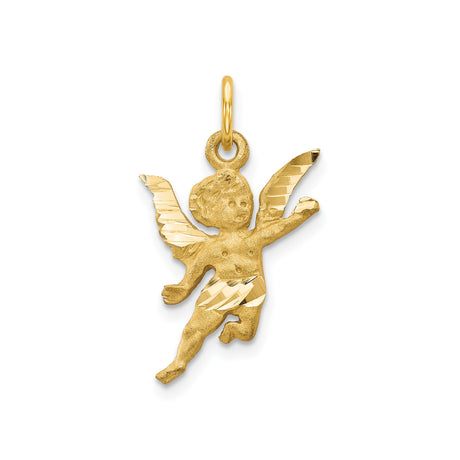 14k Yellow Gold Cherub Angel Pendant with Detailed Wings and Textured Design