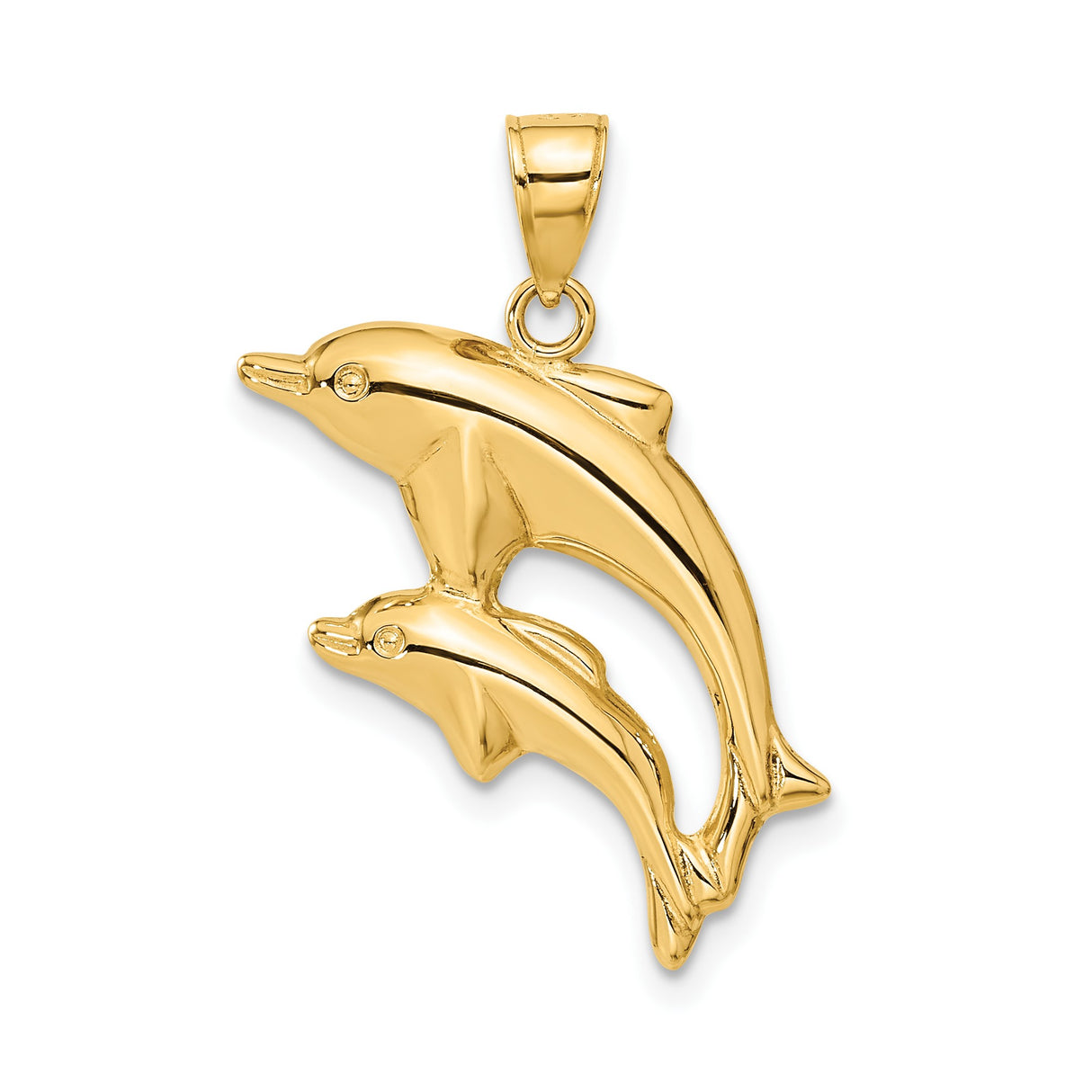 14k Yellow Gold Dolphin Pendant with Jumping Dolphins, Ocean-Inspired Marine Life Jewelry