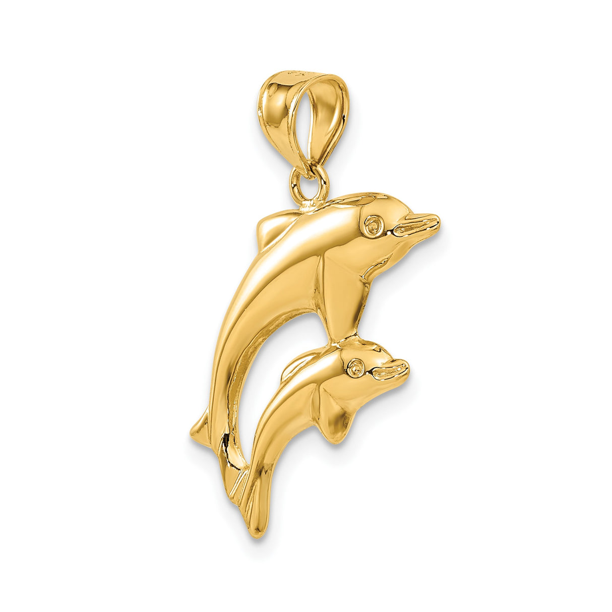 14k Yellow Gold Dolphin Pendant with Jumping Dolphins, Ocean-Inspired Marine Life Jewelry