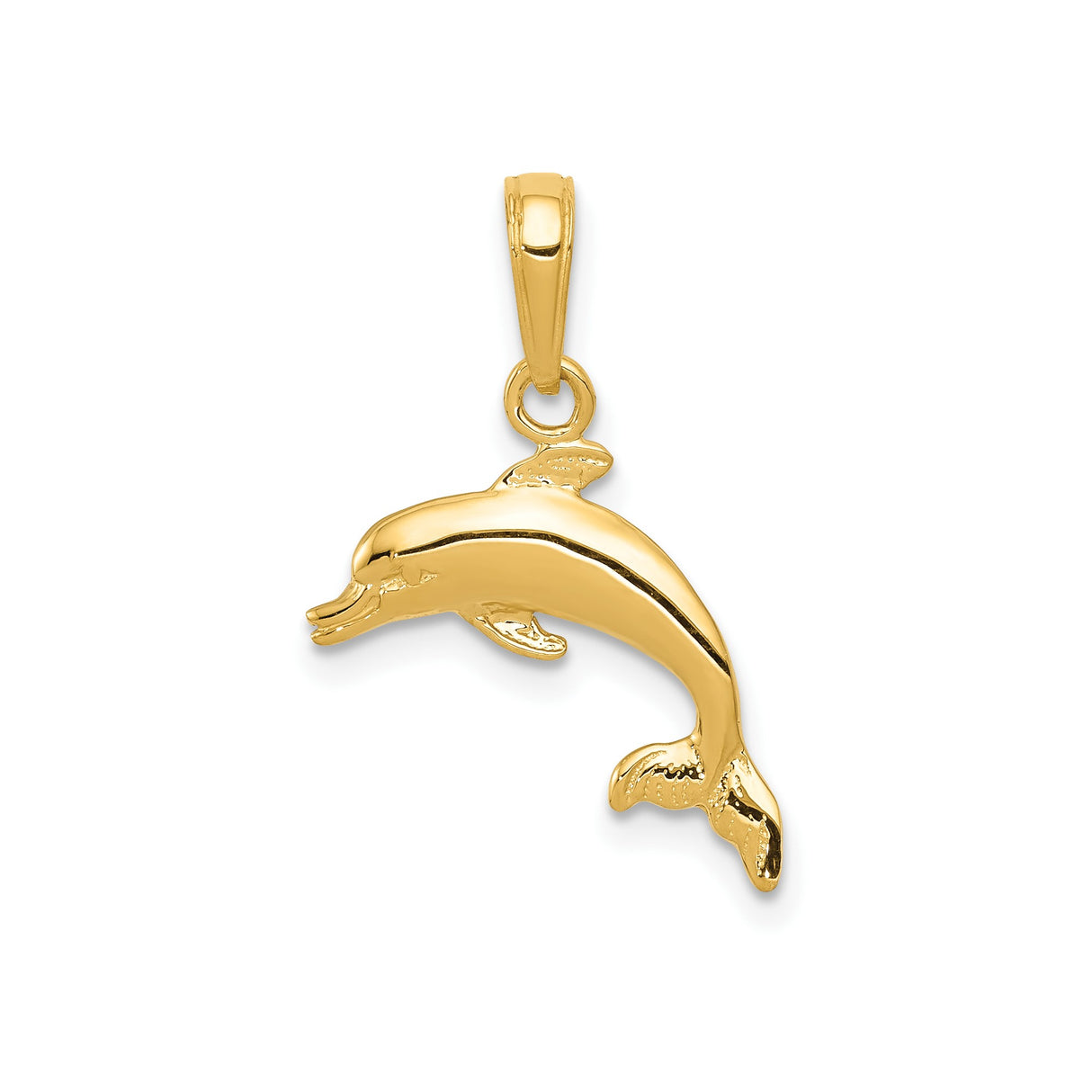 14k Yellow Gold Dolphin Pendant, Jumping Dolphin Charm, Marine Life Nautical Jewelry