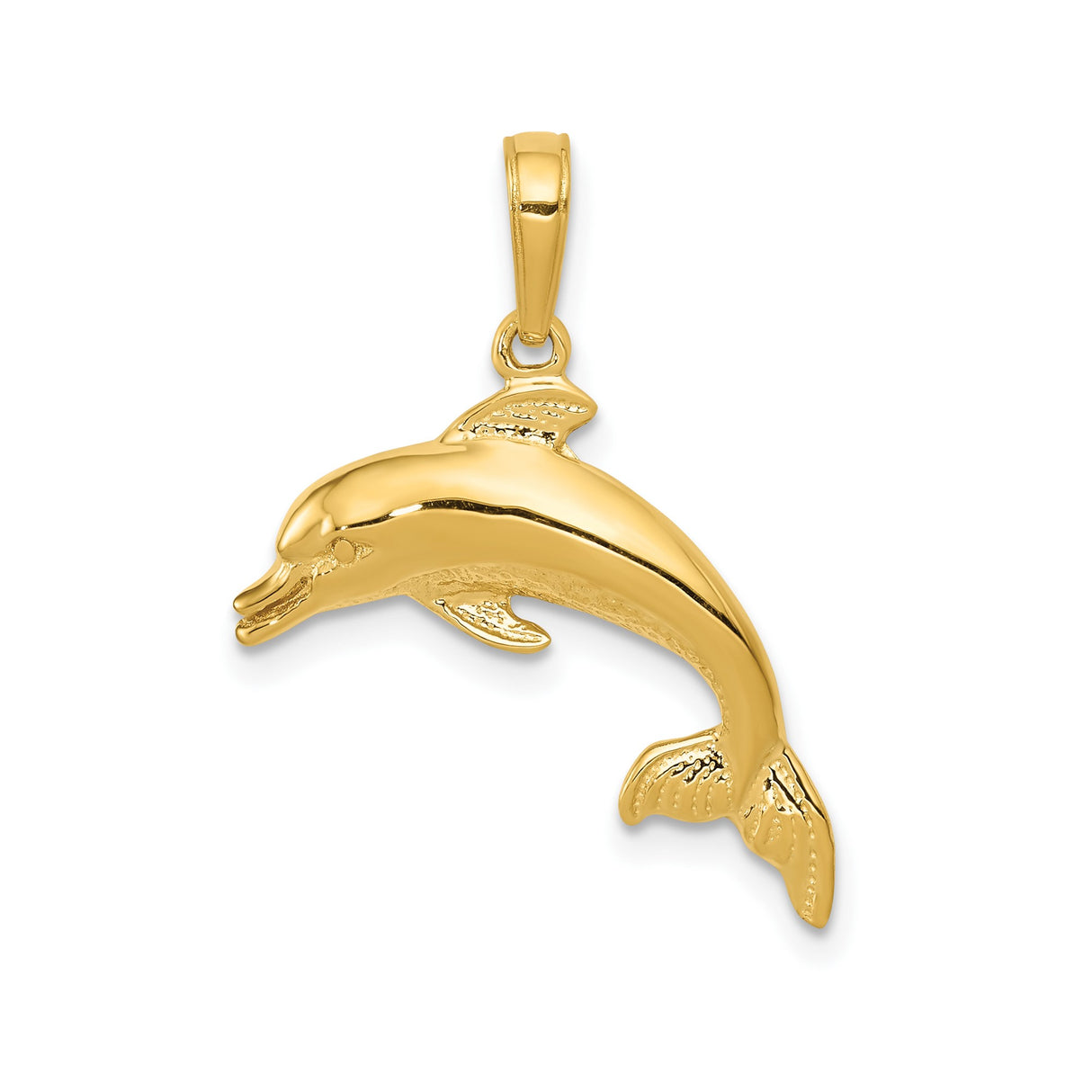 14k Yellow Gold Dolphin Pendant, Jumping Ocean Animal Charm, Nautical Marine Life Jewelry