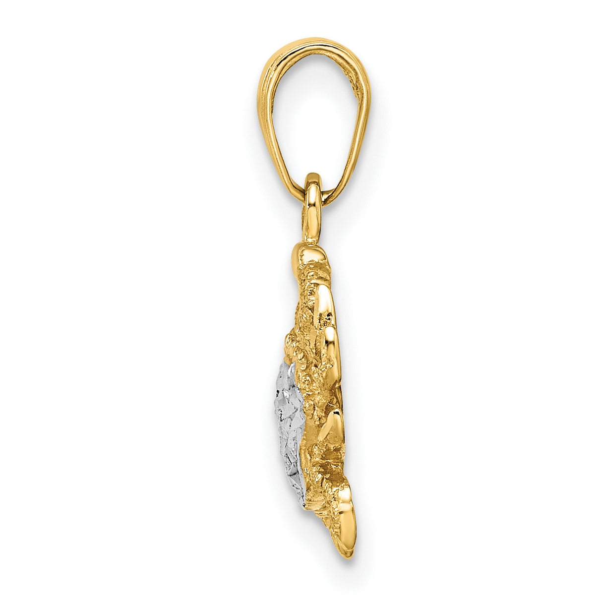 14k Yellow Gold Crab Pendant with Rhodium Accent, Cancer Zodiac Nautical Design