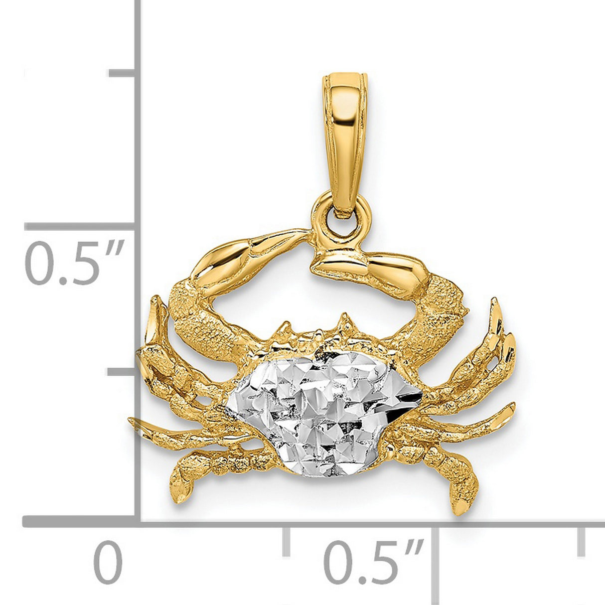 14k Yellow Gold Crab Pendant with Rhodium Accent, Cancer Zodiac Nautical Design
