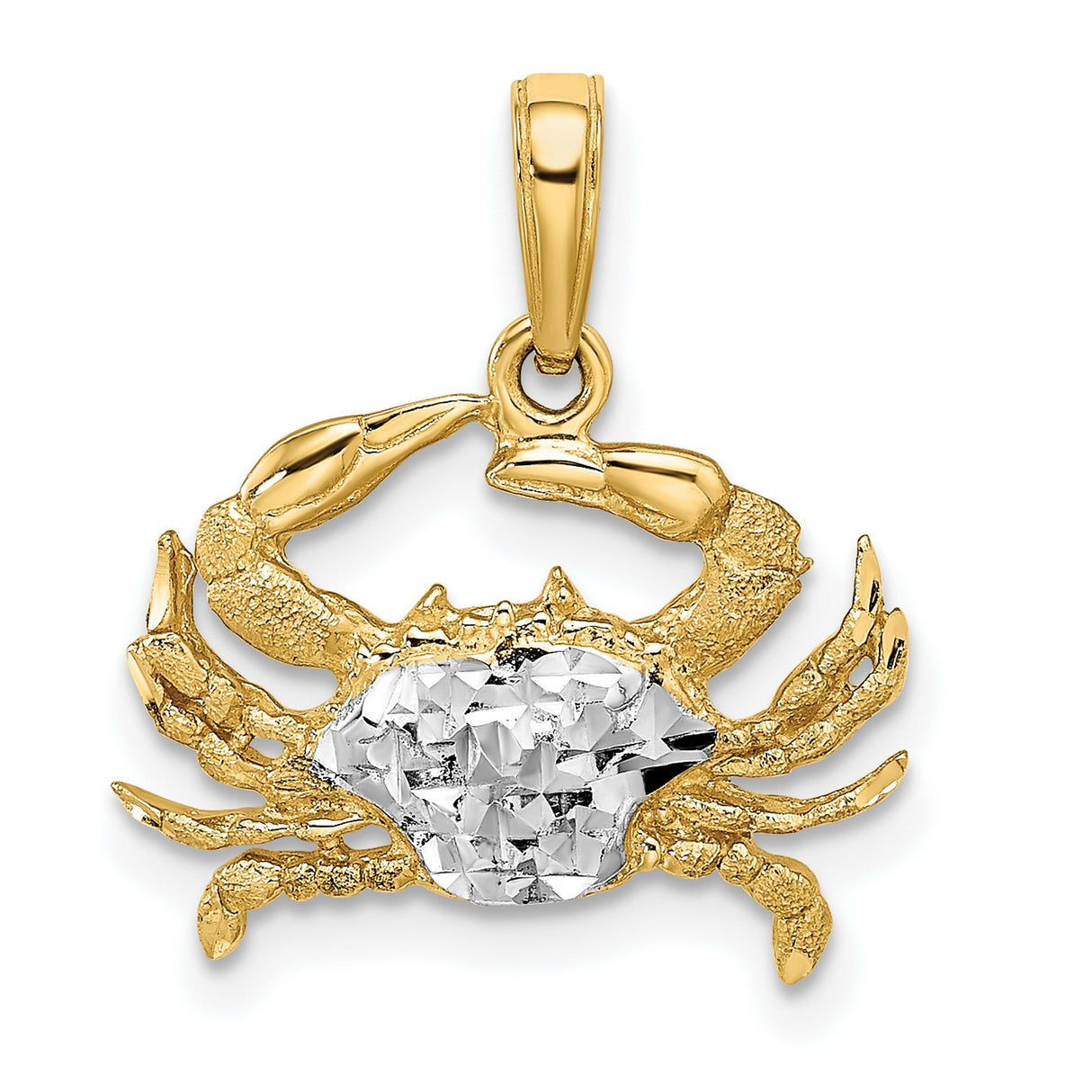 14k Yellow Gold Crab Pendant with Rhodium Accent, Cancer Zodiac Nautical Design