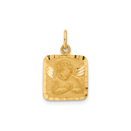 14k Yellow Gold Praying Angel Pendant, Religious Charm with Satin Finish for Women or Unisex Wear
