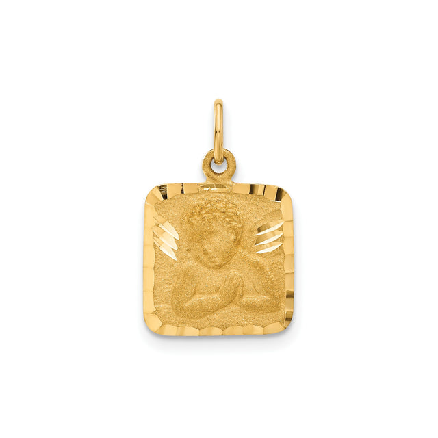 14k Yellow Gold Praying Angel Pendant, Religious Charm with Satin Finish for Women or Unisex Wear