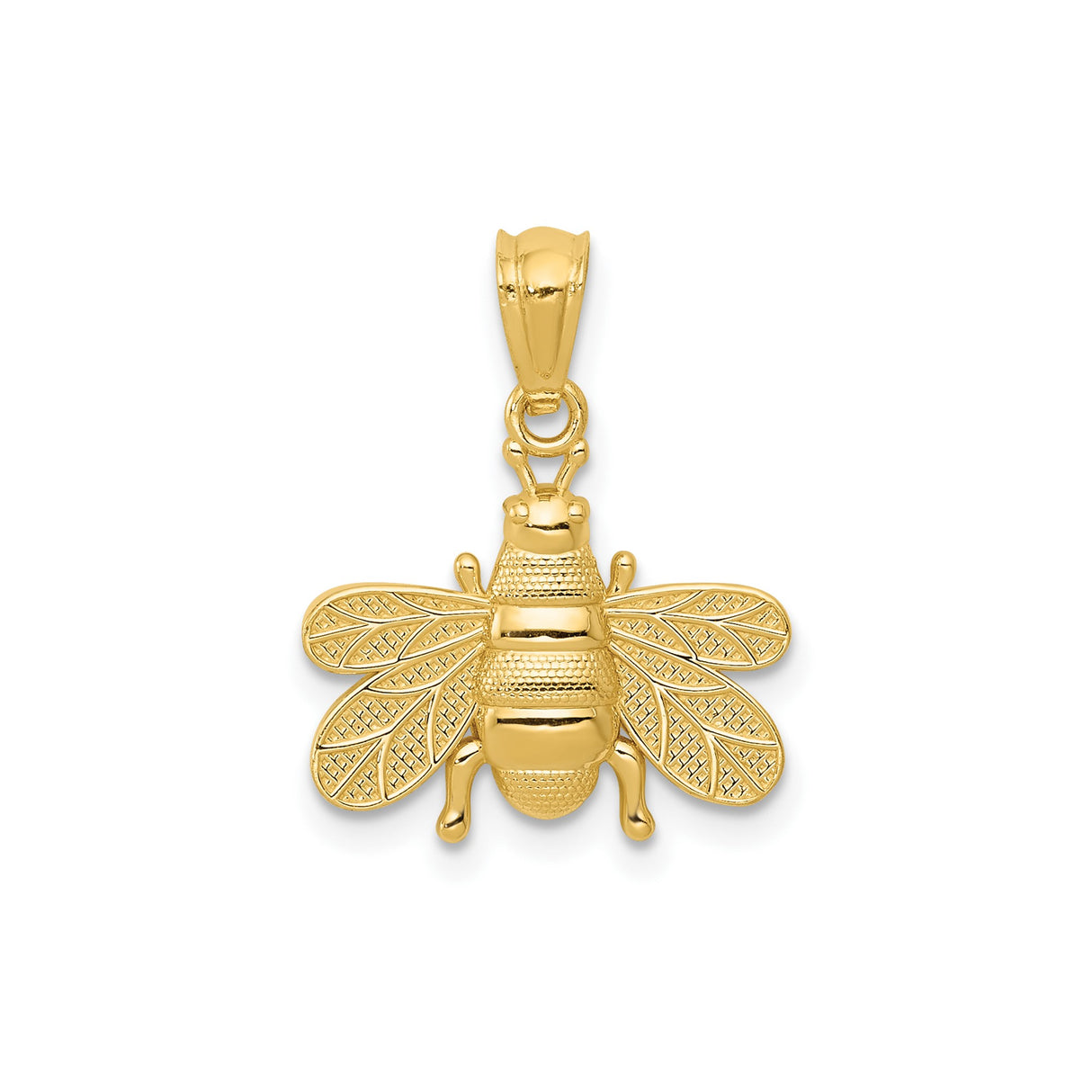 14k Yellow Gold Bee Pendant with Intricate Wing Detailing, Nature and Community Symbol