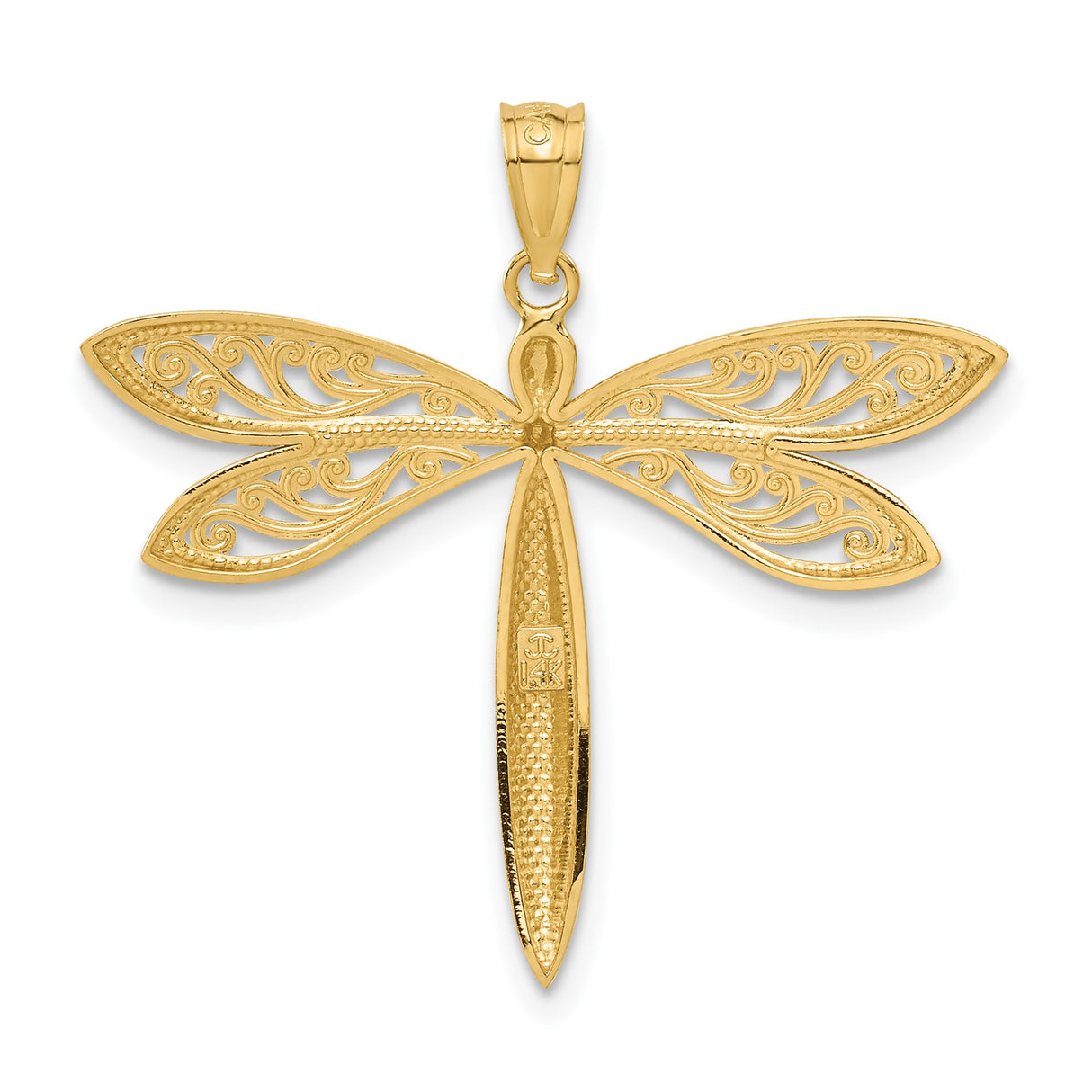 14k Multi-Tone Gold Dragonfly Pendant with Filigree Wings, Symbol of Transformation and Growth