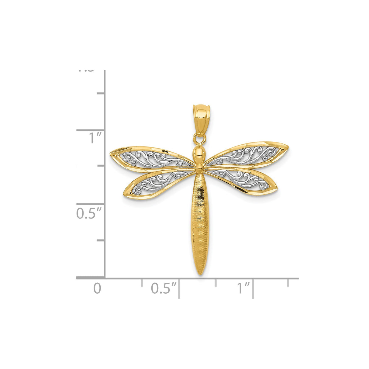 14k Multi-Tone Gold Dragonfly Pendant with Filigree Wings, Symbol of Transformation and Growth