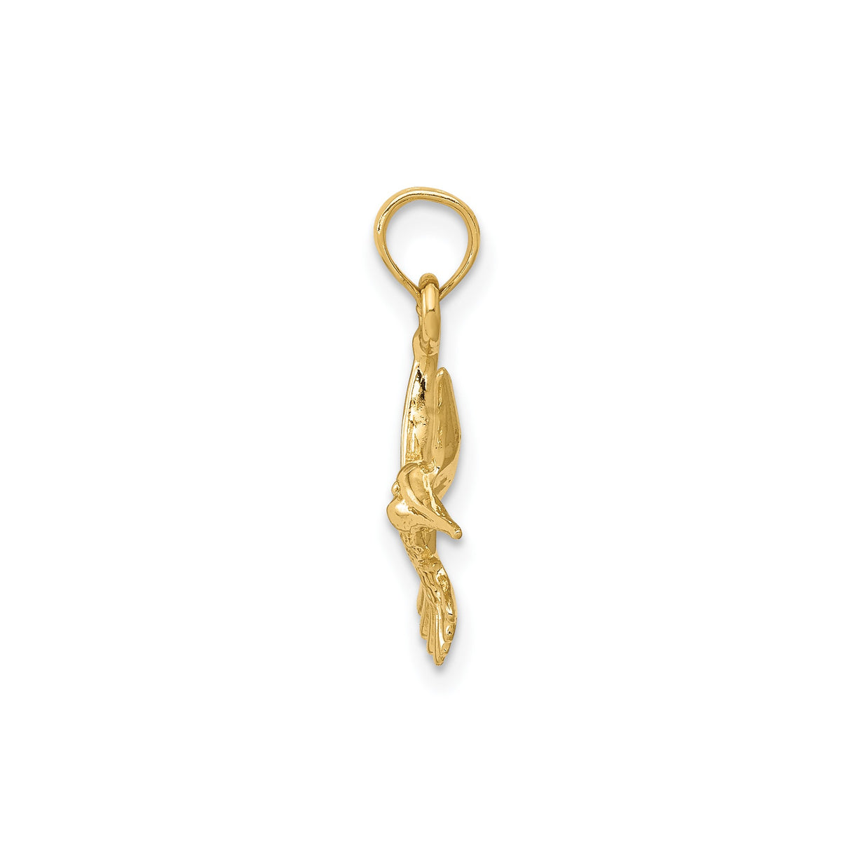 14k Yellow Gold Hummingbird Pendant with Textured Bird Design, Nature-Inspired Animal Charm