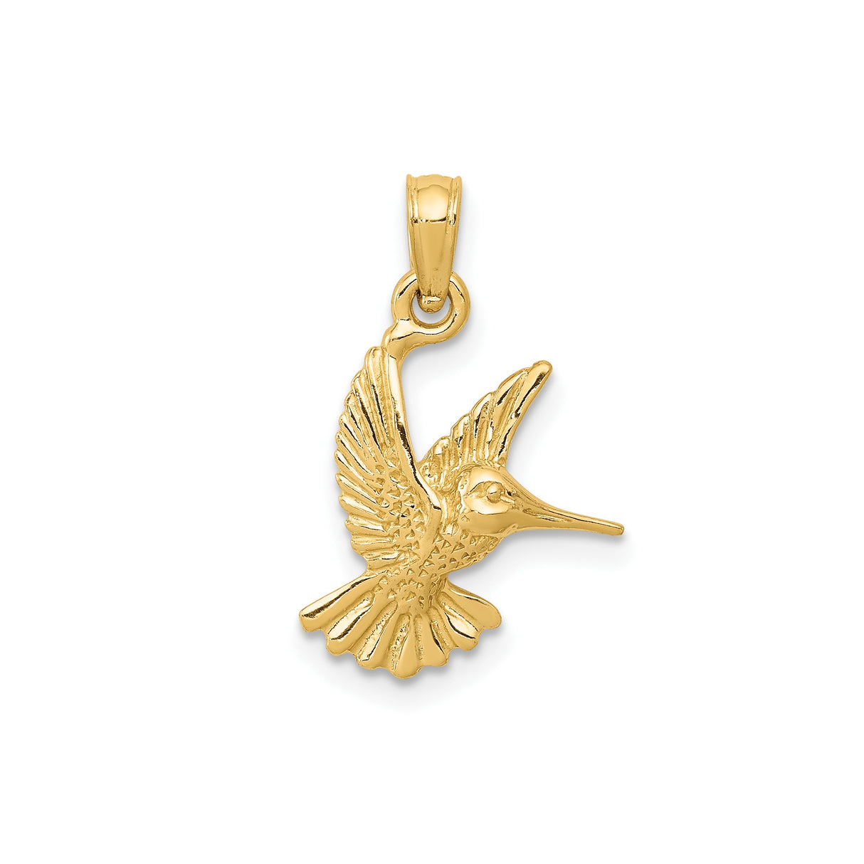 14k Yellow Gold Hummingbird Pendant with Textured Bird Design, Nature-Inspired Animal Charm