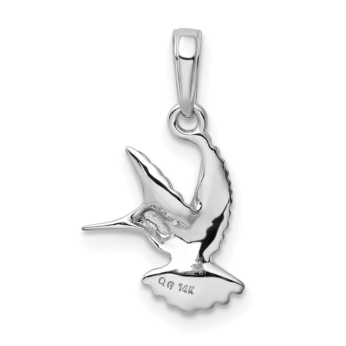 14k White Gold Hummingbird Pendant, Flying Bird Charm, Nature Inspired Animal Jewelry for Women