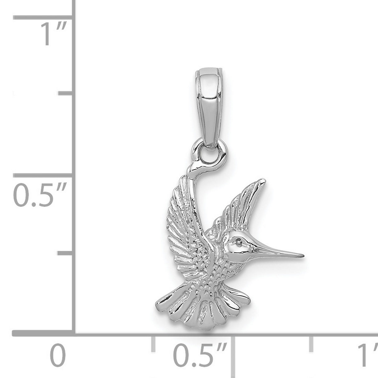 14k White Gold Hummingbird Pendant, Flying Bird Charm, Nature Inspired Animal Jewelry for Women