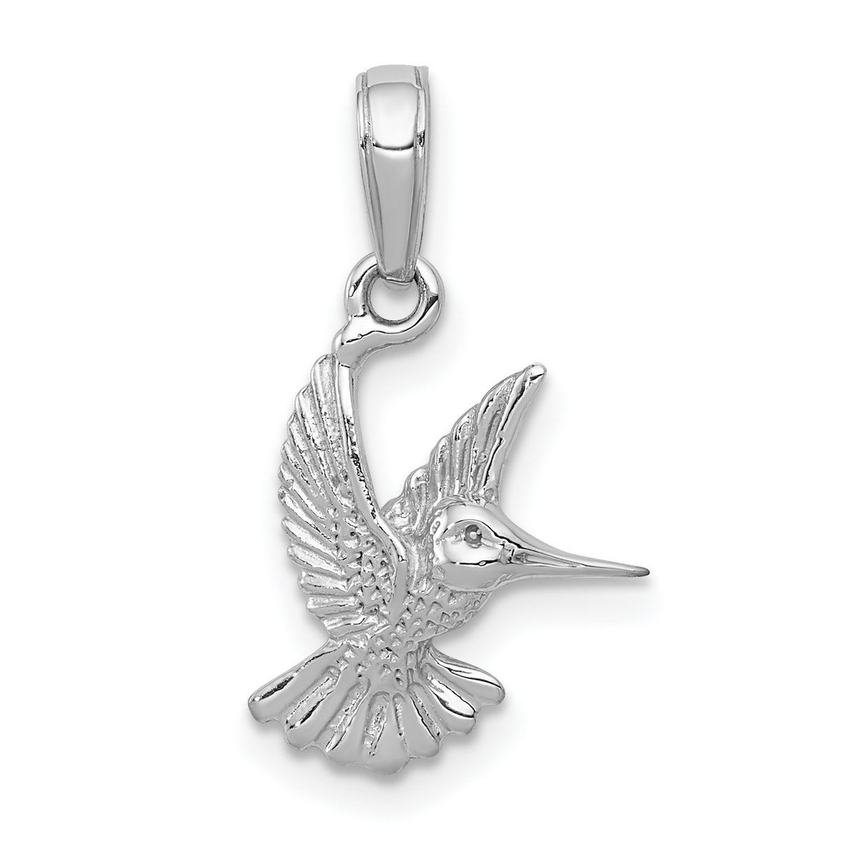 14k White Gold Hummingbird Pendant, Flying Bird Charm, Nature Inspired Animal Jewelry for Women