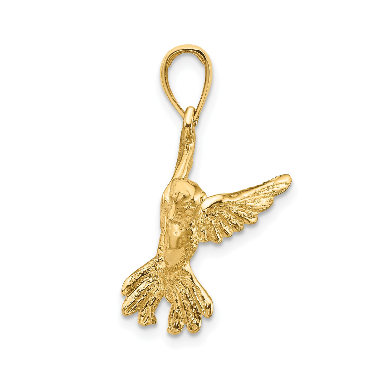 14k Yellow Gold Hummingbird Pendant, Realistic Bird in Flight Charm, Nature Jewelry for Women
