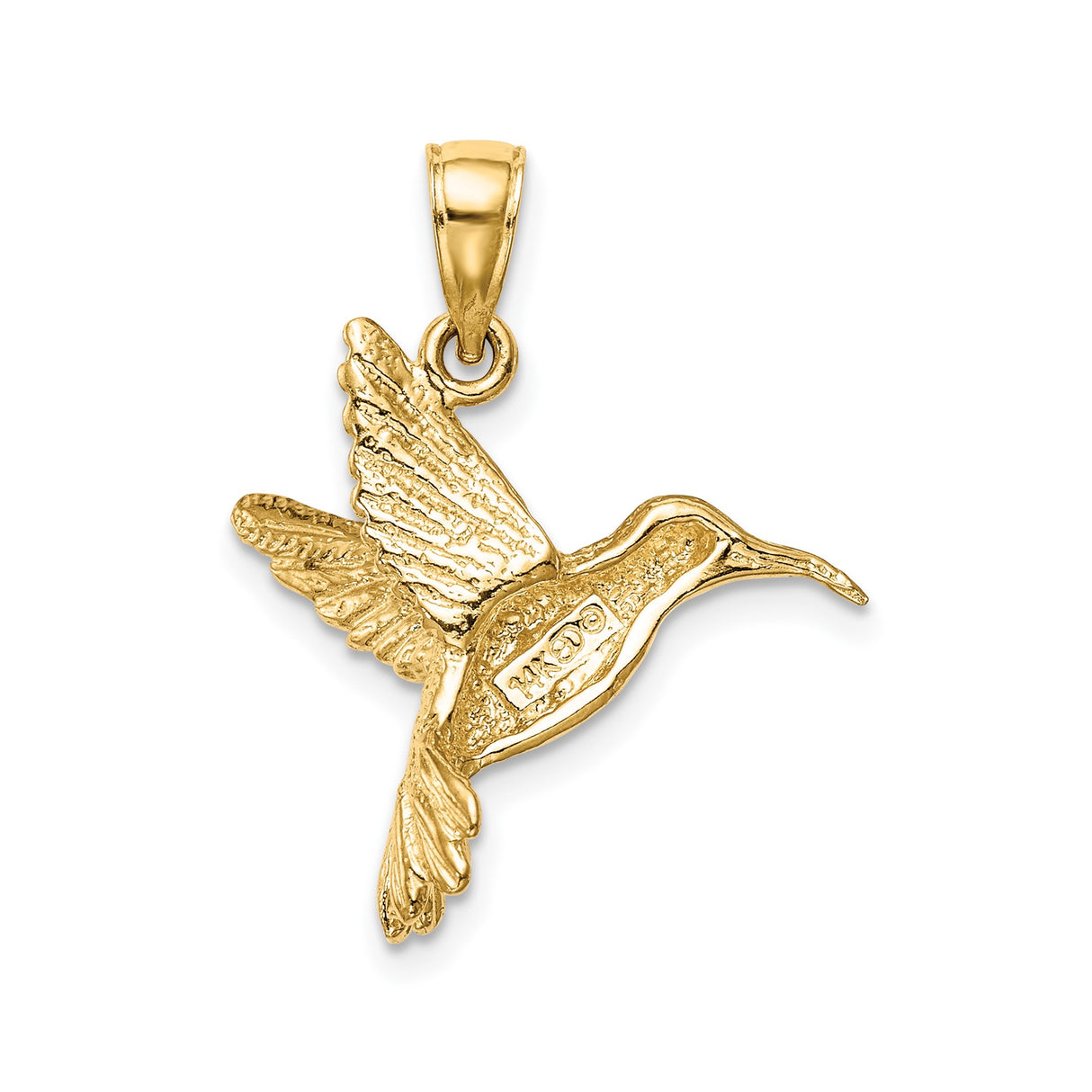 14k Yellow Gold Hummingbird Pendant, Realistic Bird in Flight Charm, Nature Jewelry for Women