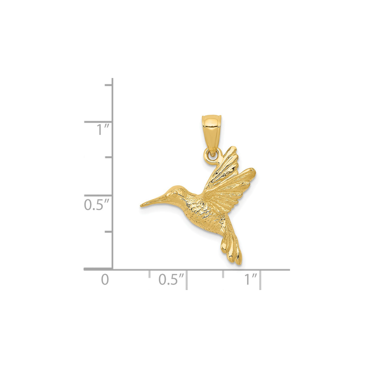 14k Yellow Gold Hummingbird Pendant, Realistic Bird in Flight Charm, Nature Jewelry for Women