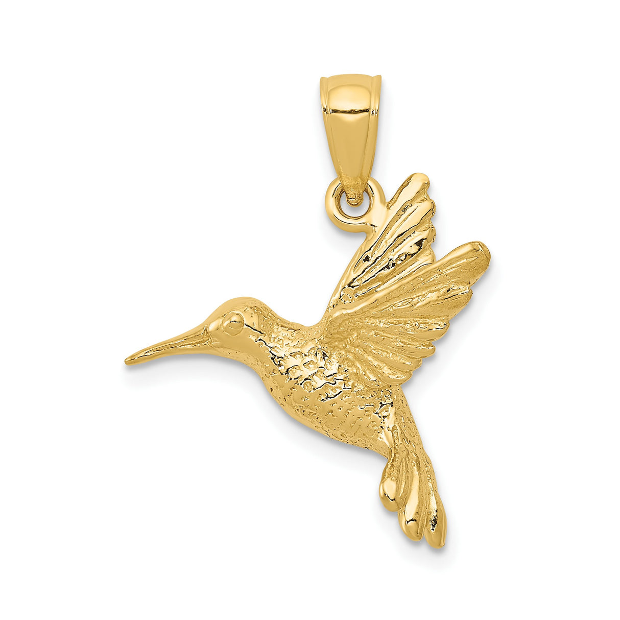 14k Yellow Gold Hummingbird Pendant, Realistic Bird in Flight Charm, Nature Jewelry for Women