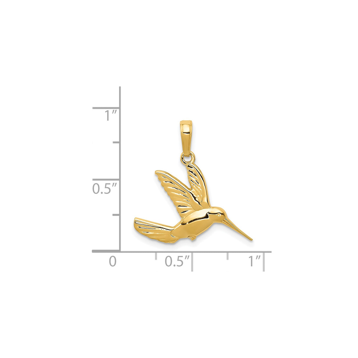 14k Yellow Gold Hummingbird Pendant with Bird in Flight Design, Nature Inspired Jewelry