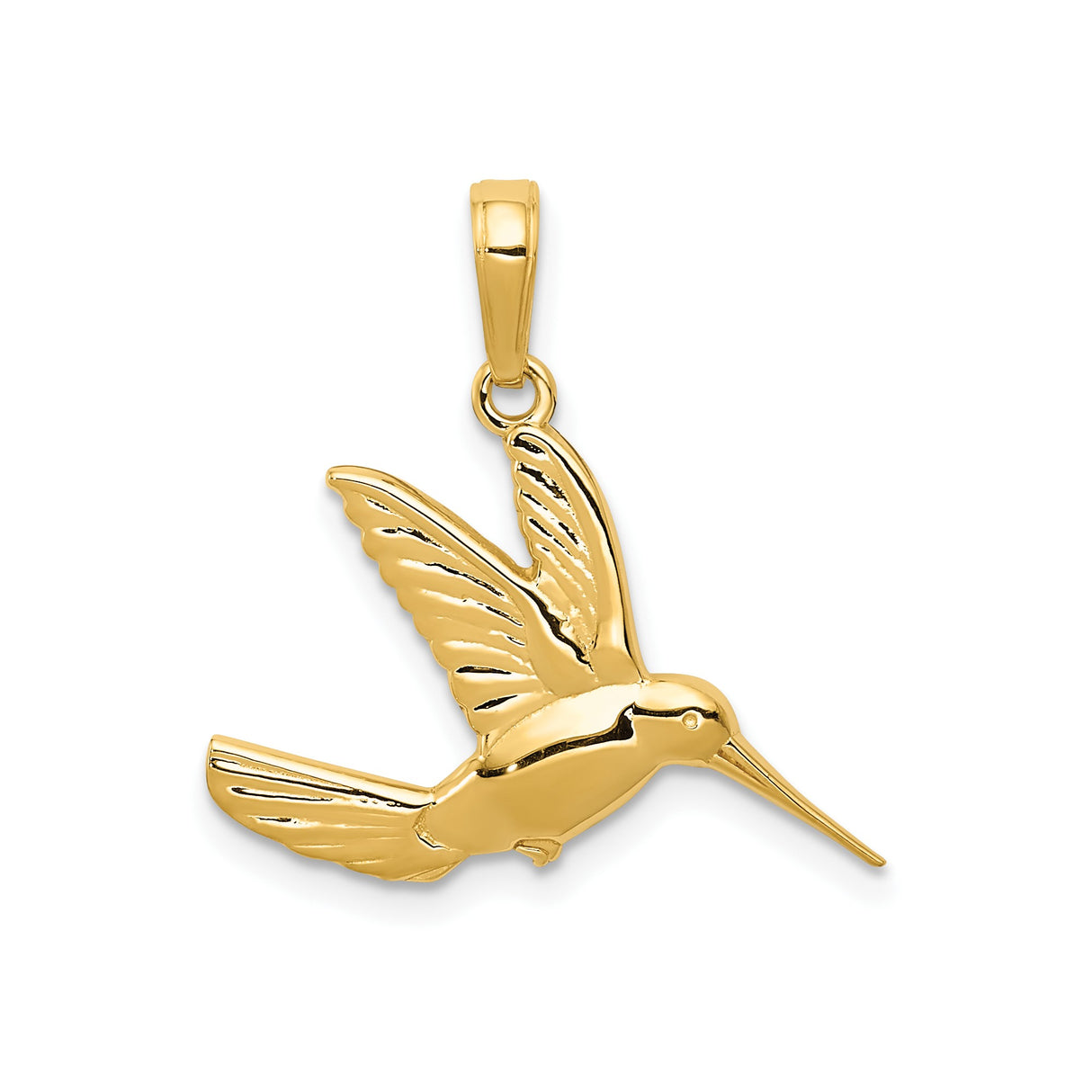 14k Yellow Gold Hummingbird Pendant with Bird in Flight Design, Nature Inspired Jewelry