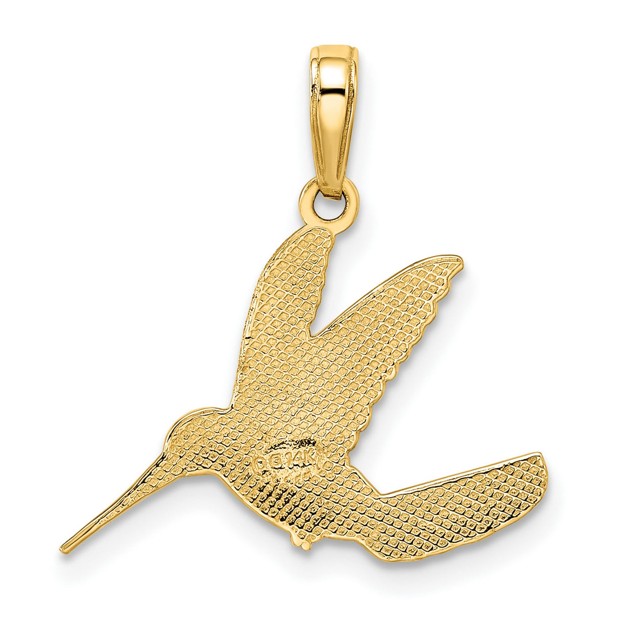 14k Multi-Tone Gold Hummingbird Pendant with Diamond Cut Wings and Starburst Design