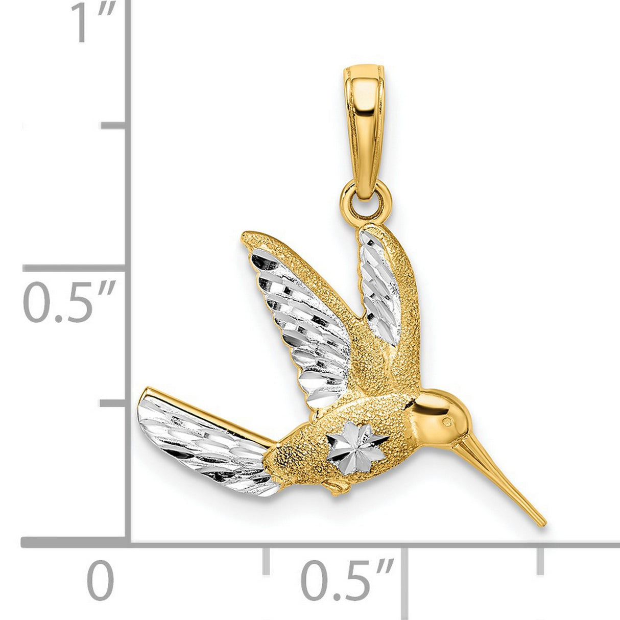 14k Multi-Tone Gold Hummingbird Pendant with Diamond Cut Wings and Starburst Design