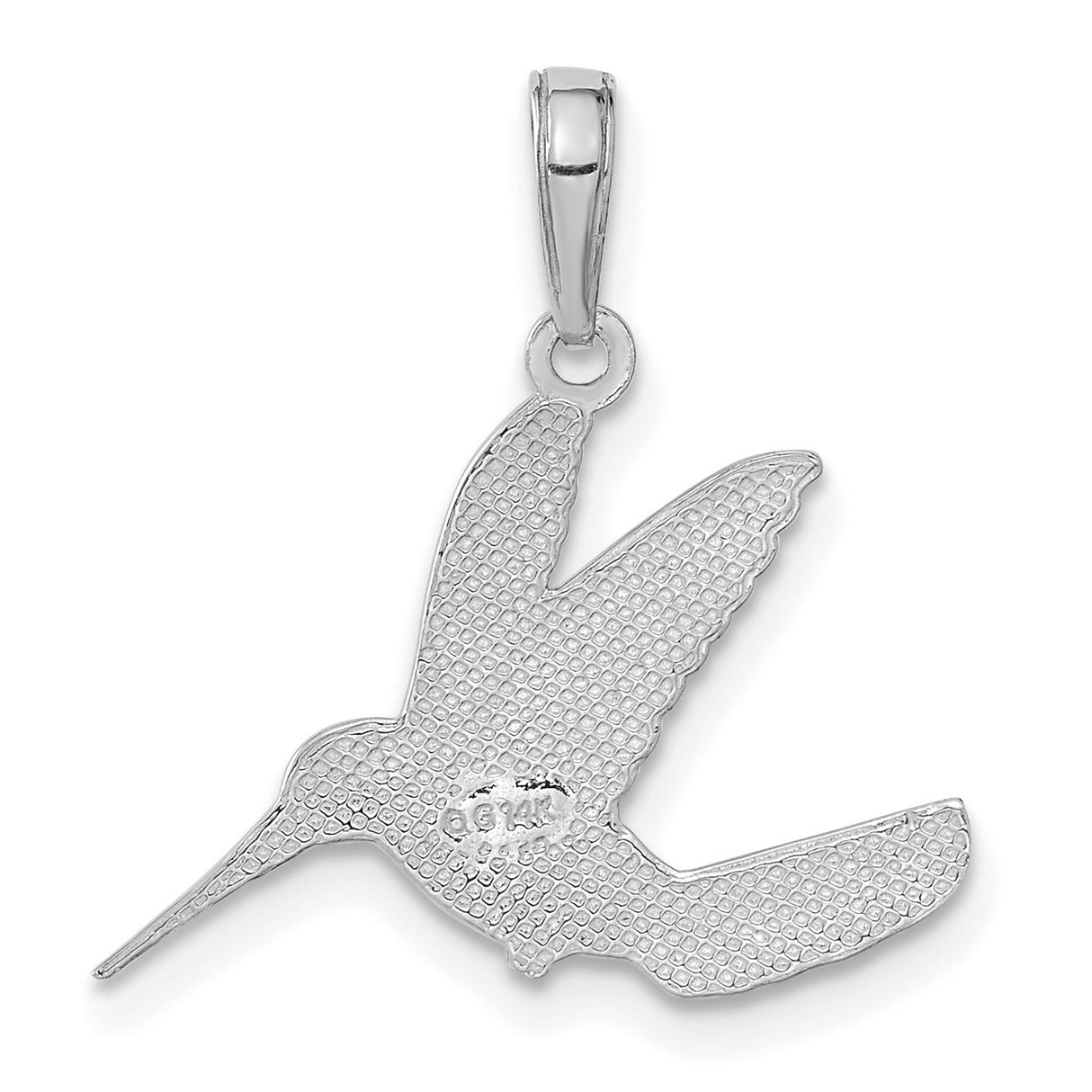 Polished Hummingbird in Flight Charm Pendant in Real 14k White Gold