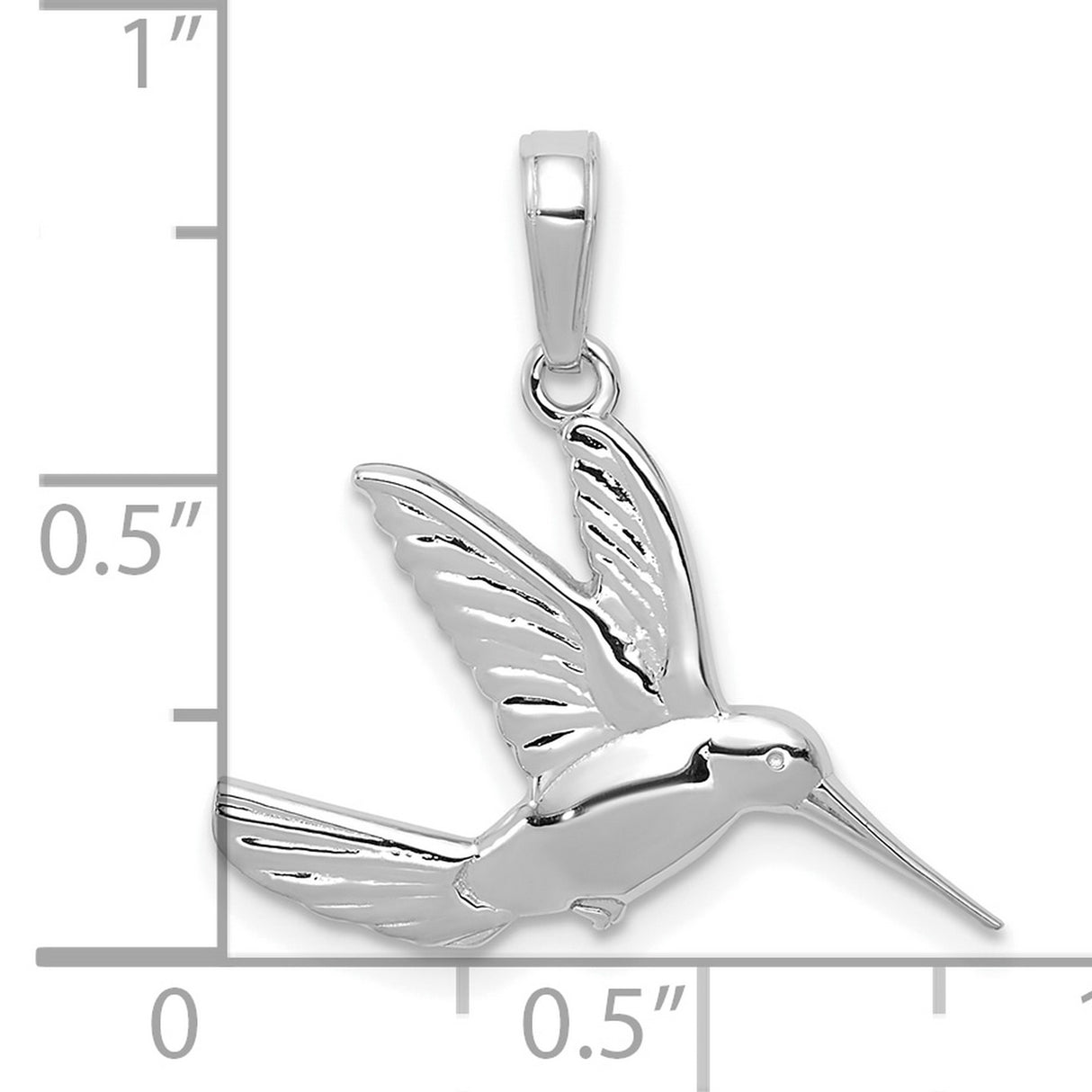 Polished Hummingbird in Flight Charm Pendant in Real 14k White Gold
