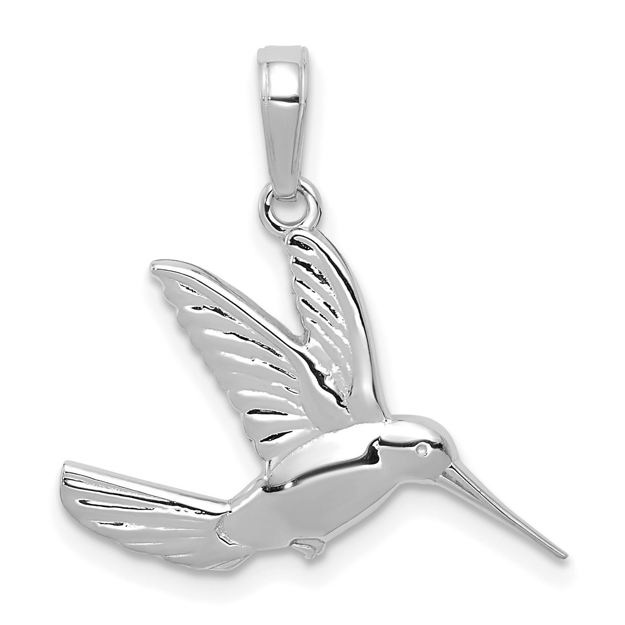 Polished Hummingbird in Flight Charm Pendant in Real 14k White Gold
