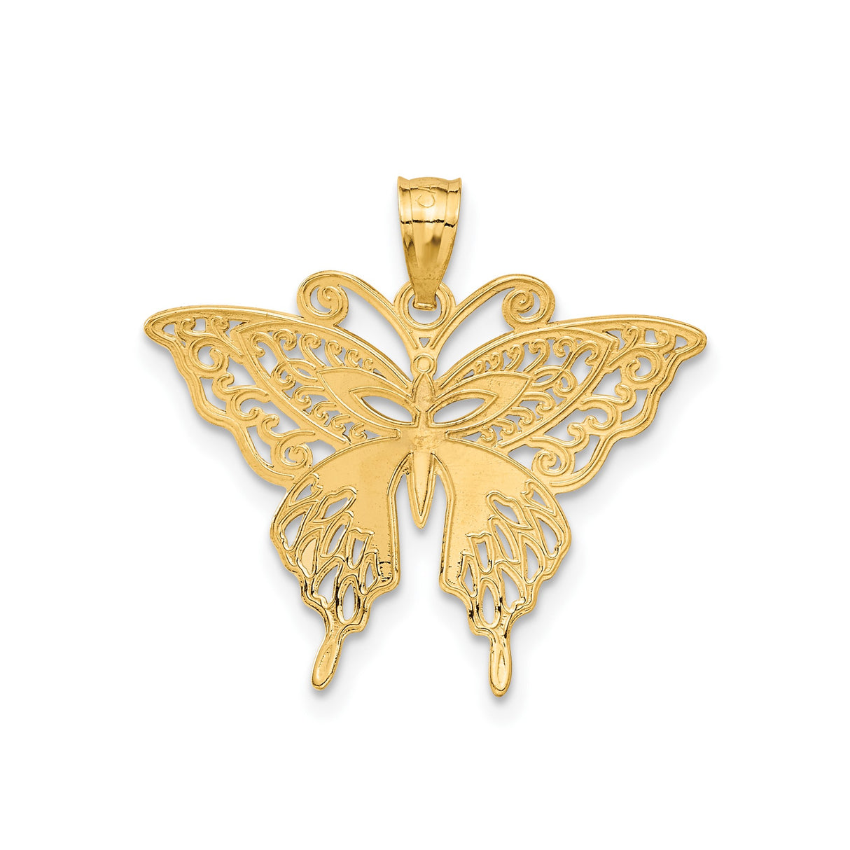 14k Multi-Tone Gold Butterfly Pendant with Filigree Wings, Nature-Inspired Charm
