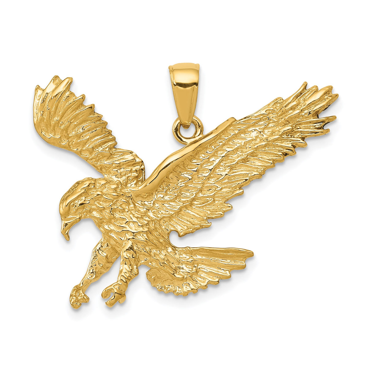 14k Yellow Gold Eagle Pendant with Outstretched Wings and Talons , Symbol of Freedom and Strength