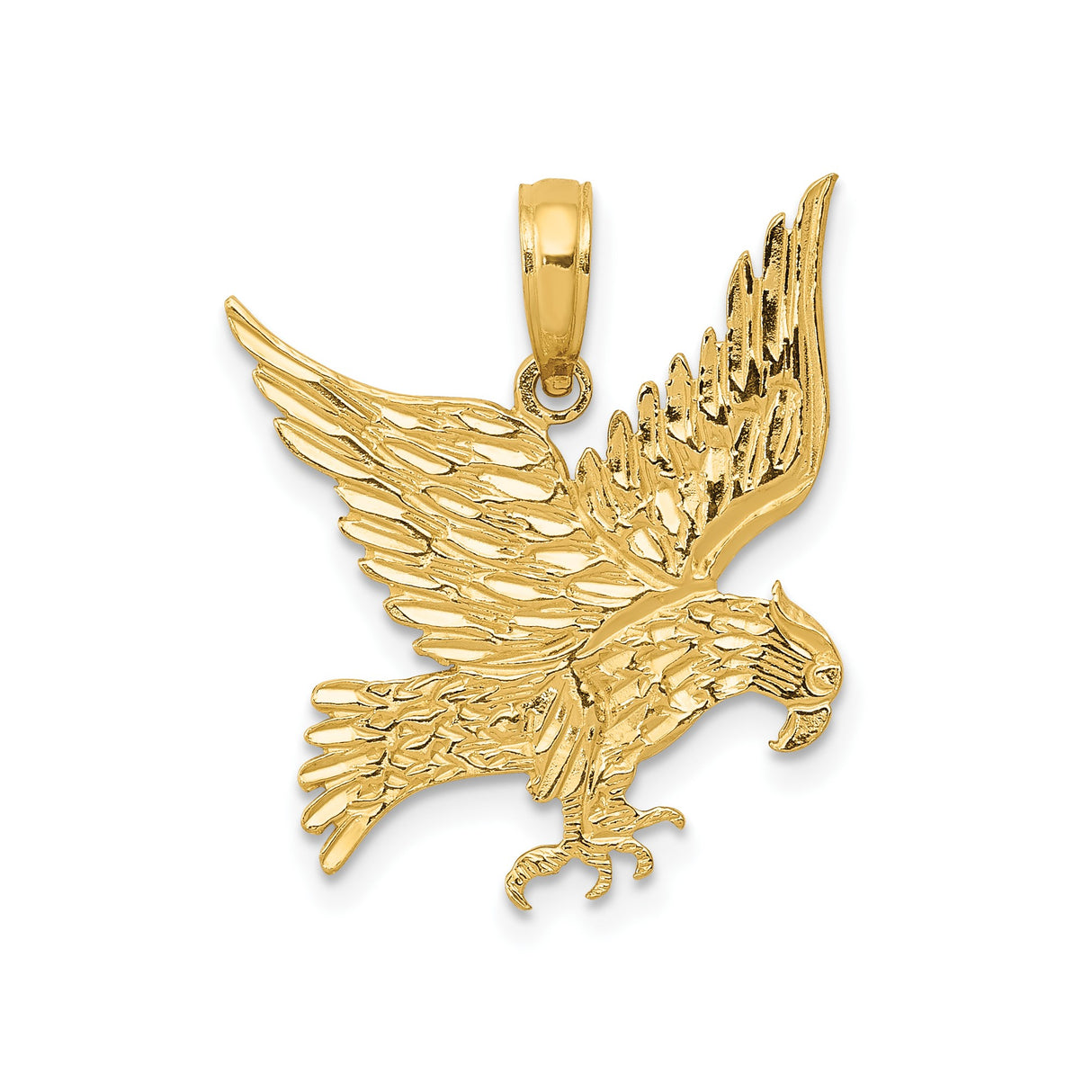 14k Yellow Gold Eagle Pendant in Flight with Talons Extended, Patriotic Design for Men and Women