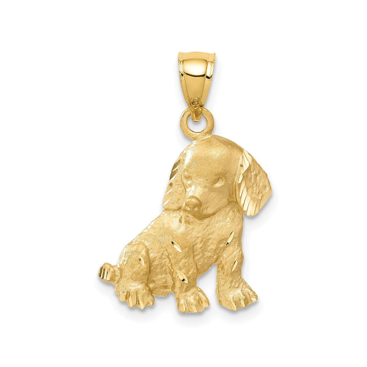 14k Yellow Gold Dog Pendant, Detailed Puppy Charm, Solid Gold Animal Jewelry for Women